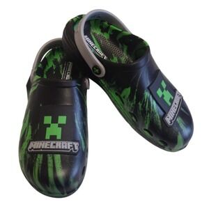 Minecraft Clogs‎ Kids Size 3 Green Black Logo Back Strap Comfy Lightweight